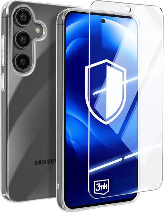 3mk, coque en Siliconen adaptée au Samsung Galaxy S24 FE avec verre trempé antichoc, transparente