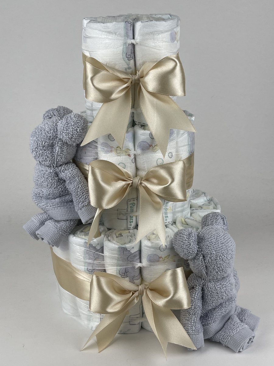 Chouette-Chouette | Luiertaart Neutraal | Kraamcadeau | Geboorte Jongen Meisje | Babyshower | Beren Grijs - Beige