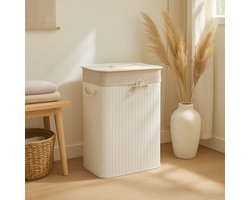 Bamboe wasmand wit met deksel en handvat, 72L