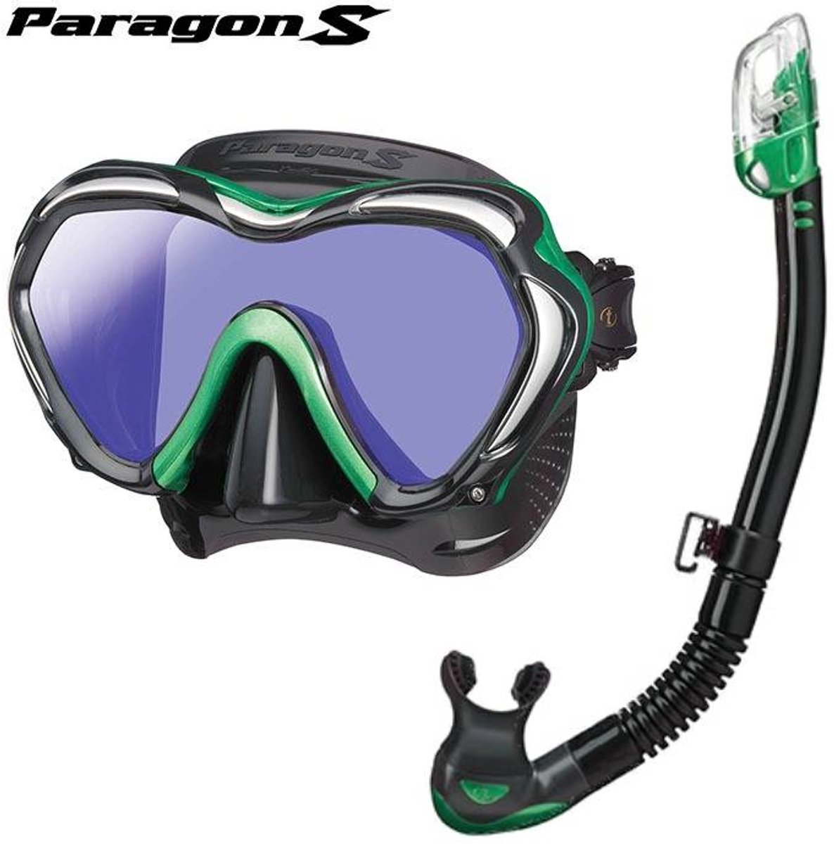 TUSA Paragon S Duikmasker + TUSA Hyperdry Elite II Snorkel – Premium Set - Energy Green
