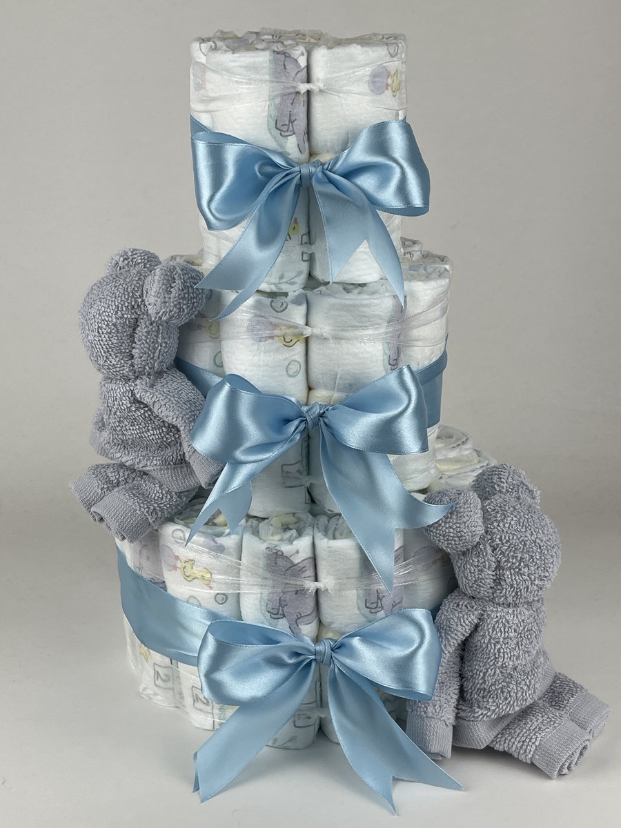 Chouette-Chouette | Luiertaart Jongen | Kraamcadeau | Geboorte Jongen | Babyshower | Beren Grijs - Blauw