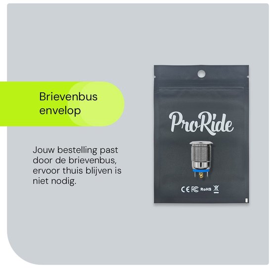 Interrupteur à impulsion métallique ProRide, panneau encastré 220 V, arrêt/marche (12 mm), avec câble de connexion, résistant aux éclaboussures, voyant LED vert