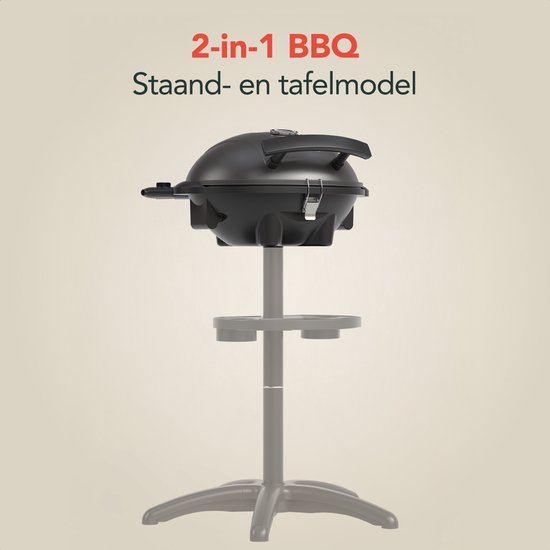 KitchenBrothers Elektrische BBQ - Opvouwbaar - Anti-aanbaklaag - PFAS-vrij - tot 250°C - 2400W - Zwart