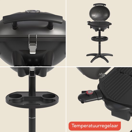 KitchenBrothers Elektrische BBQ - Opvouwbaar - Anti-aanbaklaag - PFAS-vrij - tot 250°C - 2400W - Zwart