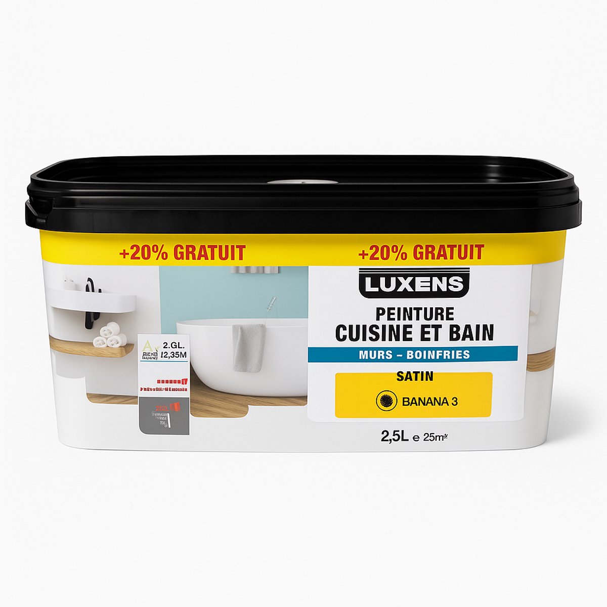 Luxens Keuken & Badkamerverf – Banana 3 – Satijn – 2,5L – Waterbasis – Binnen – ca. 25 m² – Geel – Vochtbestendig