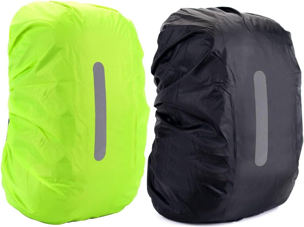 Waterdichte Rugzak Regenhoes - Set van 2 Rugzakhoes Waterdicht Reflecterend - Regenbeschermer Rugzak voor Wandelen Fietsen - Blauw Zwart