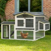 Lendo Online Kippenhok van geïmpregneerd vurenhout met nachthok en ren - 151x69x92cm - grijs - kleine dieren - konijnenhok - Kippenverblijf - binnen en buiten - Asfalt dak - Weersbestendig