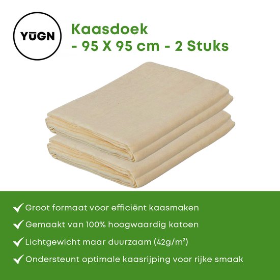 YUGN Étamine en Maille Sac de Lait de Noix ENSEMBLE de 2 Pièces - 95x95cm - Katoen Biologique Non Blanchi - Pour Faire du Lait d'Amande et du Fromage - Astuce Cadeau
