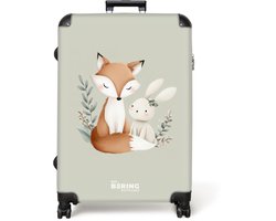 NoBoringSuitcases.com NoBoringSuitcases.com® - Koffer groot - Reiskoffer lichtgewicht - Vos en konijn omringd door groene blaadjes - Rolkoffer met 4 wielen - 98 liter bagage