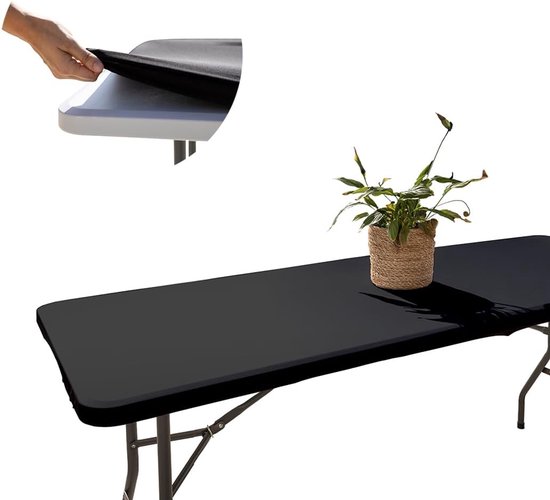 Nappe rectangulaire noire - élastique - pour toutes les occasions - Nappe Fête - Décoration Fête Anniversaire - 183 x 76 cm - Nappe Jardin Décoration Table - Nappe Extérieur - Ajustée
