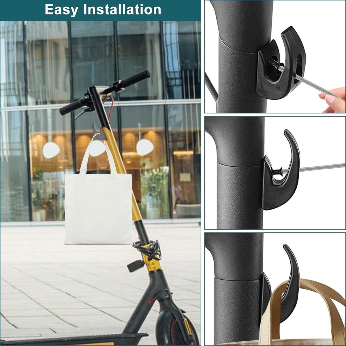 Allecto Plus - Set van 4 Elektrische Scooterhaken Compatibel met E-scooters - Multifunctioneel - Voor Scooters - Accessoires - Haakmontage - Xiaomi Compatibel