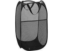 Opvouwbare wasmand - 60 x 36 cm - Wasmand - Mesh - Ademend - Duurzaam - Wassorteerder - Wasbox - Kledingorganizer - Mesh pop-up wasmand met draagbare, duurzame handgreep - voor opslag - Wasmand - Wasmand voor vuile was - Opbergmand - Zwart - Draa