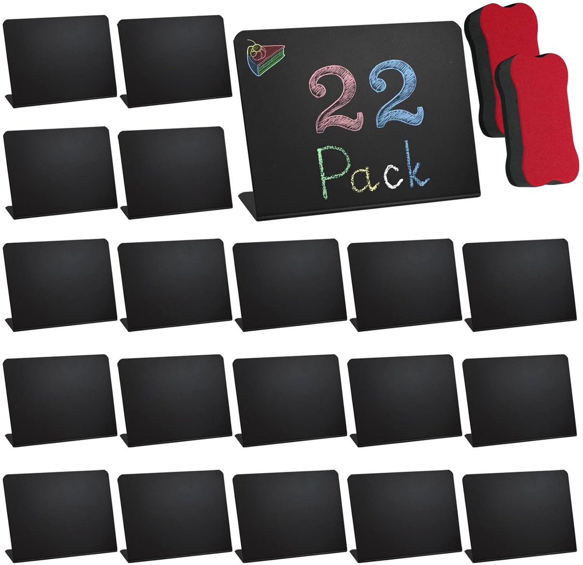 Mini Zwarte Schoolbordborden - 22 Stuks - 10 x 7,5 cm - Plastic - Voor Huis en Evenementen
