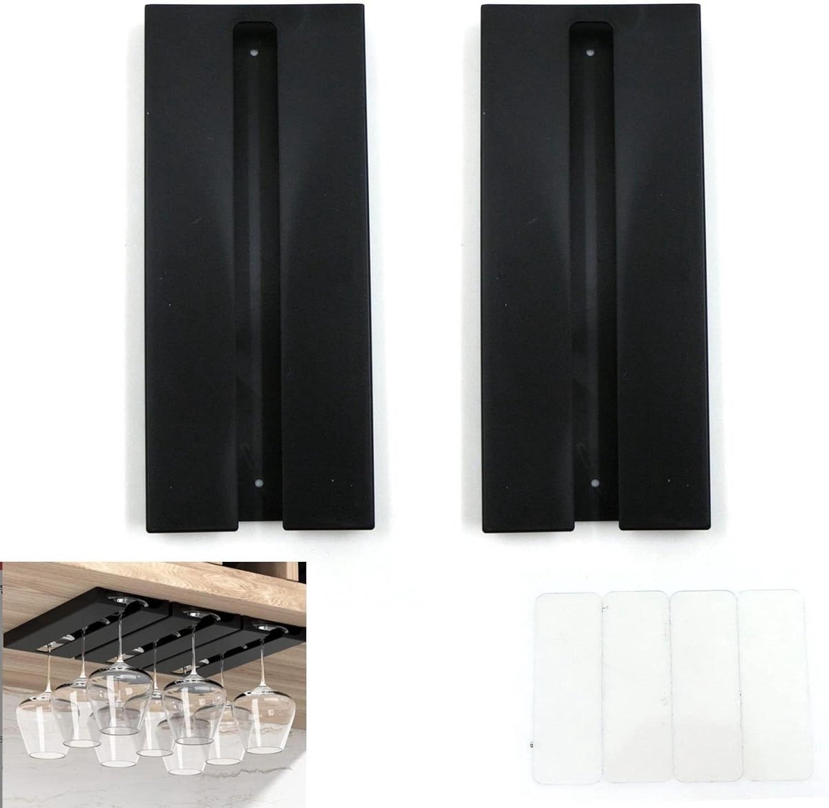 Wandrek voor wijnglas - Hangende glazenhouder voor Bar - Zwart - Wandrek voor wijnglas droogrek met opbergcollectie voor keuken of wijnkast