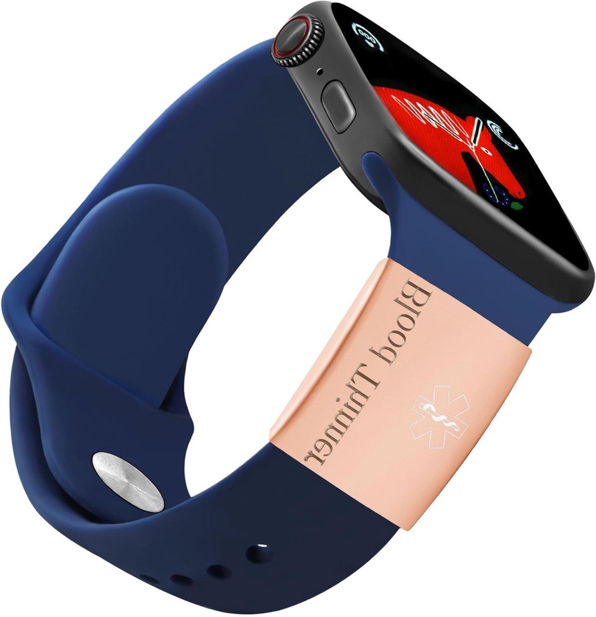 Allecto Plus - Medische waarschuwing ID-tag voor Apple Watch Band van roestvrij staal - gepersonaliseerde gezondheidstoestand tags - unisex.