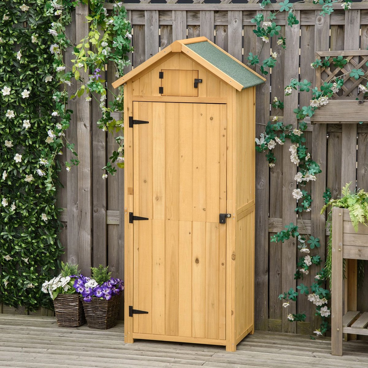 Pugsdrly Tuinkast Tuinhuisje Gereedschapsschuur met legplanken Asfaltdak Venster Hout Geel+Groen 77 x 54,2 x 179 cm