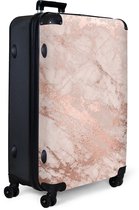 NoBoringSuitcases.com® - Koffer groot - Reiskoffer lichtgewicht - Marmer - Rosegoud - Luxe - Glitter - Marmerlook - Rolkoffer met 4 wielen - Grote trolley XL - 98 liter bagage