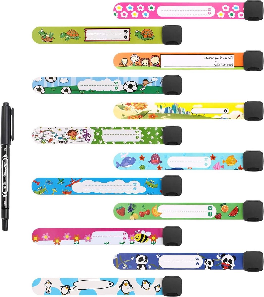 Image of 12-delige Noodarmbandset voor Kinderen met Waterdichte Veiligheidsarmband - SOS, Anti-verlies - Peuter, Baby