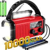Actueell® Noodradio Solar Opwindbaar en Batterij – Powerbank Zonneengergie met 10.000mAh - FM+/WB+/AM – Draagbare Radio – Transistor – Noodrantsoen - Survival Noodpakket voor thuis en Oorlog – Bouwradio – Zaklamp - Rood