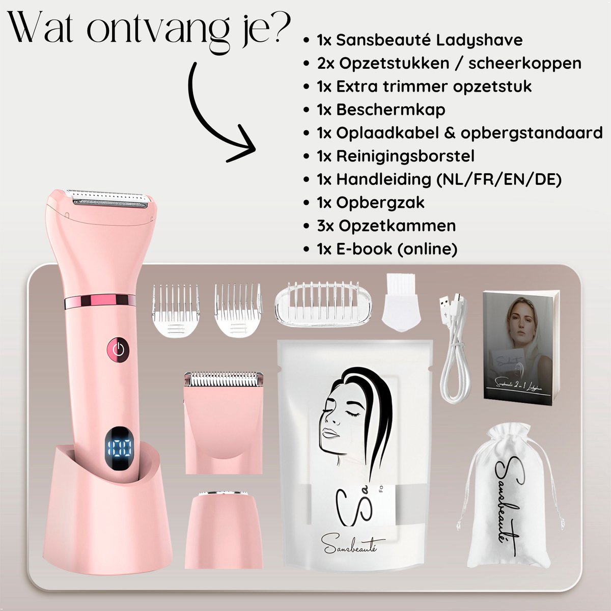 Sansbeauté 3-in-1 Ladyshave met Display - Gezicht - Ontharingsapparaa thumbnail 6