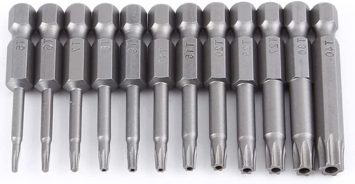 12-delige Torx kop Schroevendraaier Bit Set T5-T40 Magnetische Ster Schroevendraaier Bits - 6.35mm Handvat - Elektrische Schroevendraaier Handmatige Schroevendraaier - in opbergdoos