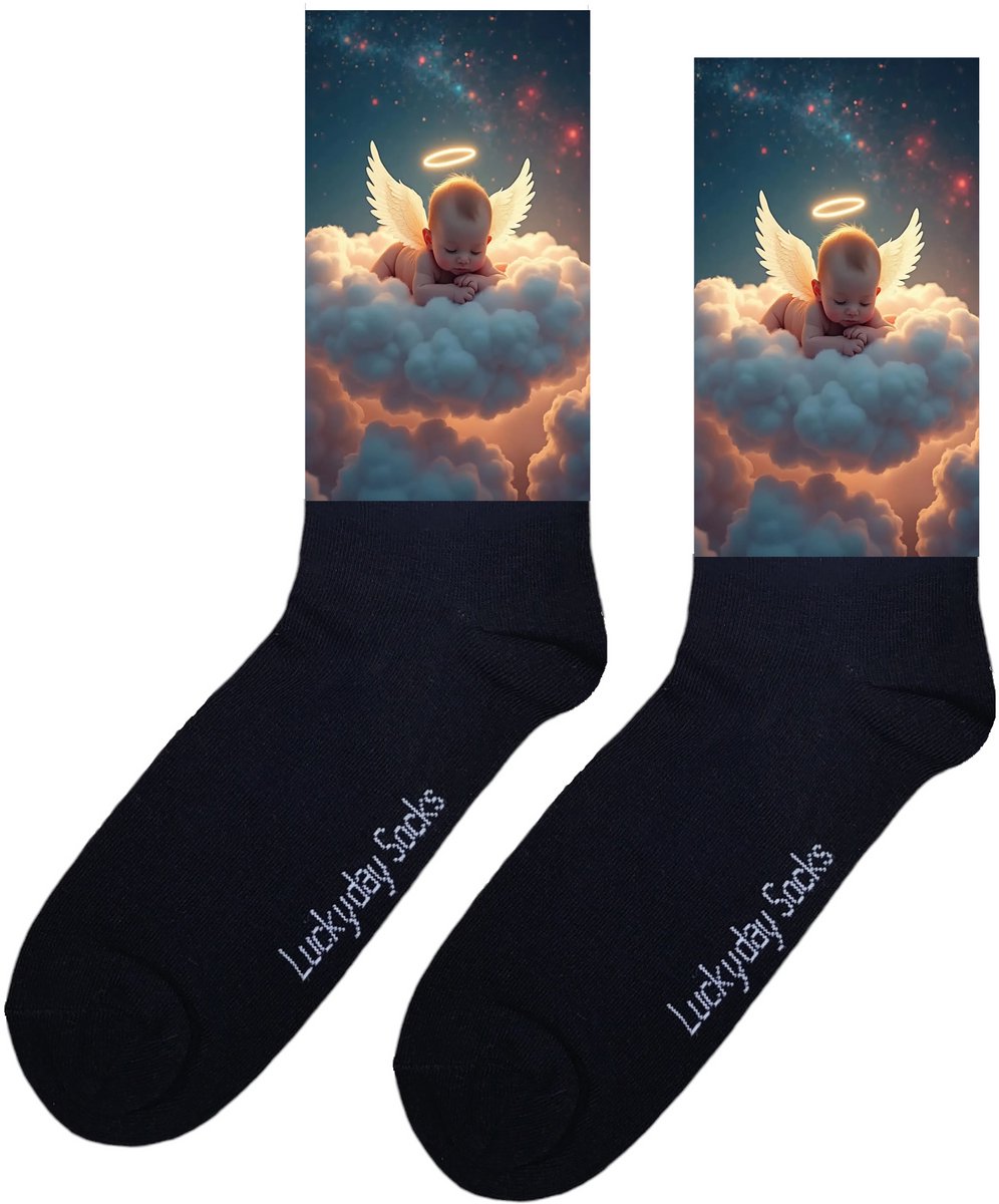 LuckyDay Socks - Baby sokken - Engel sokken - Verjaardag cadeau vrouw en man - Vrolijke sokken - Valentijns cadeau - Kerst sokken - Grappige sokken - Leuke dames en heren sokken - Moederdag - Vaderdag - Socks maken Happy - Maat 37-44