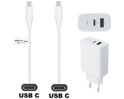 OneOne 30W super snellader met 2 poorten. Oplader met Sterke 0,5m USB C naar C kabel. PD lader adapter past op Poco X3 Pro, Poco X5, X5 Pro, Poco X6, X6 Neo, X6 Pro, Poco X7, X7 Pro, Turbo 3, Poco Turbo 4, Poco Pad, Poco M7 Pro, Xiaomi