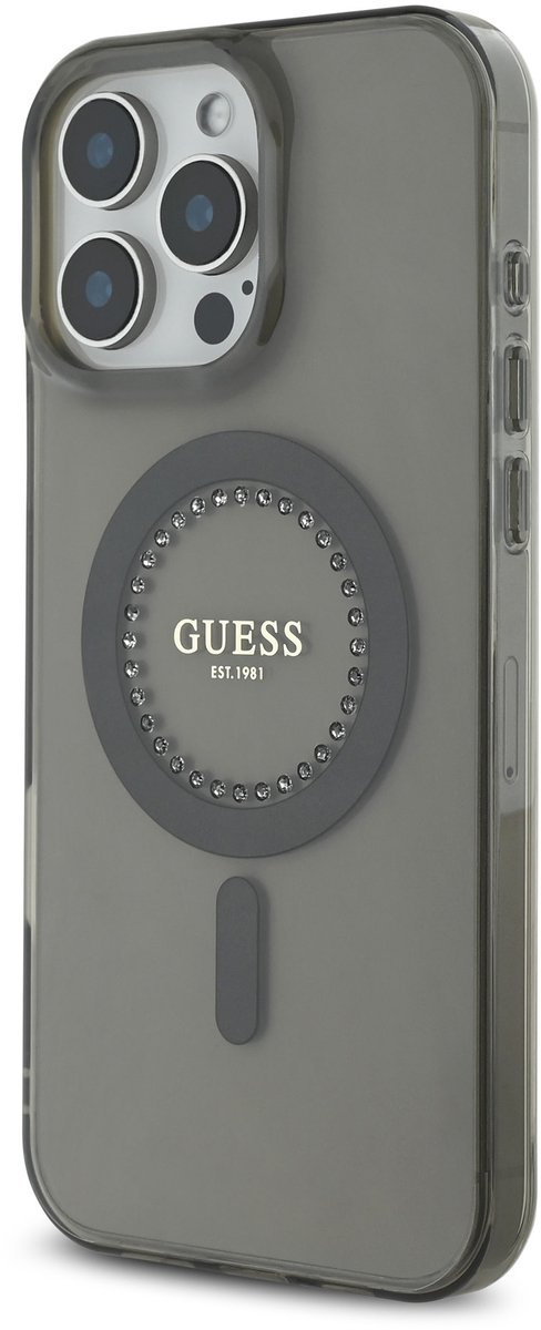 Guess IML Rhinestones Back Cover hoesje met MagSafe voor Apple iPhone 16 Pro Max - Zwart