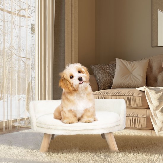 BingoPaw Hondenbank voor grote honden: luxe hondenbank van ademend waterdicht leer - moderne huisdierbank met rugleuning orthopedisch hondenbed en houten poten - bruin 96x70x40cm
