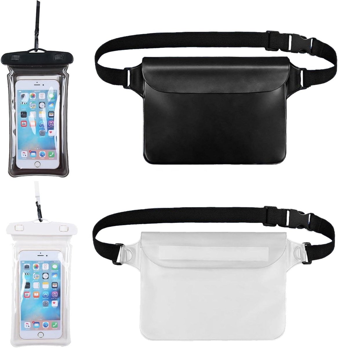 Allecto Plus - Set van 4 Waterdichte Taille Pouches met Telefoon Case - 25 x 22 cm