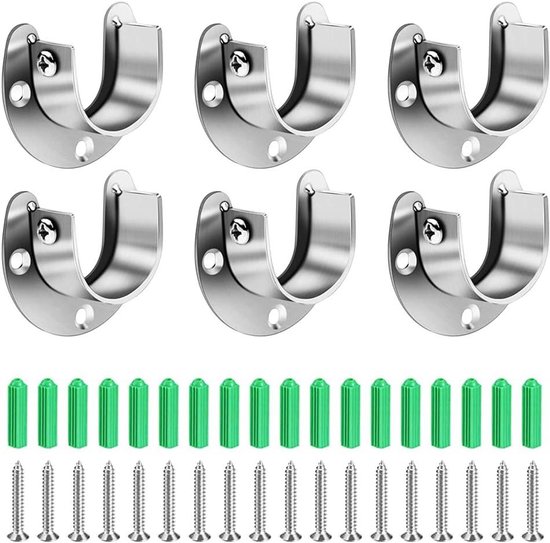 CEEYSEE 2 stuks ronde buishouders, 25 mm, U-vorm, kledingkast, stanghouder, 304 roestvrij staal, kaststanghouder met 6 stuks schroeven, stangen flenset voor kledingkast, raam (FLZ-U/25 mm CEEYSEE 2 stuks ronde buishouders, 25 mm, U-vorm, kledingkast, stanghouder, 304 roestvrij staal, kaststanghouder met 6 stuks schroeven, stangen flenset voor kledingkast, raam (FLZ-U/25 mm