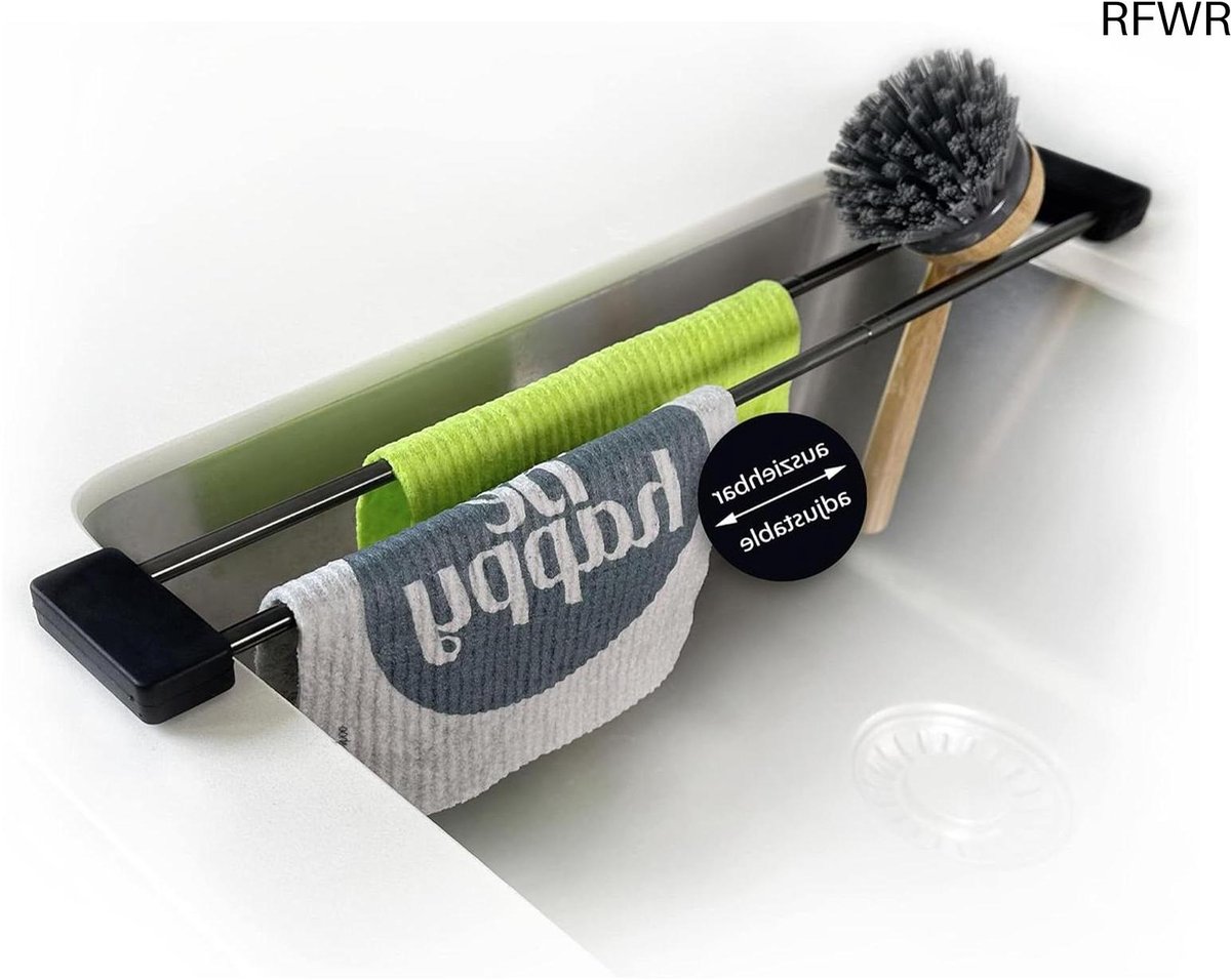 RFWR® Flexibele Spoeldoekhouder voor de Keuken - Zwart Staal - Keukenorganizer en Multifunctionele Afdruiprek
