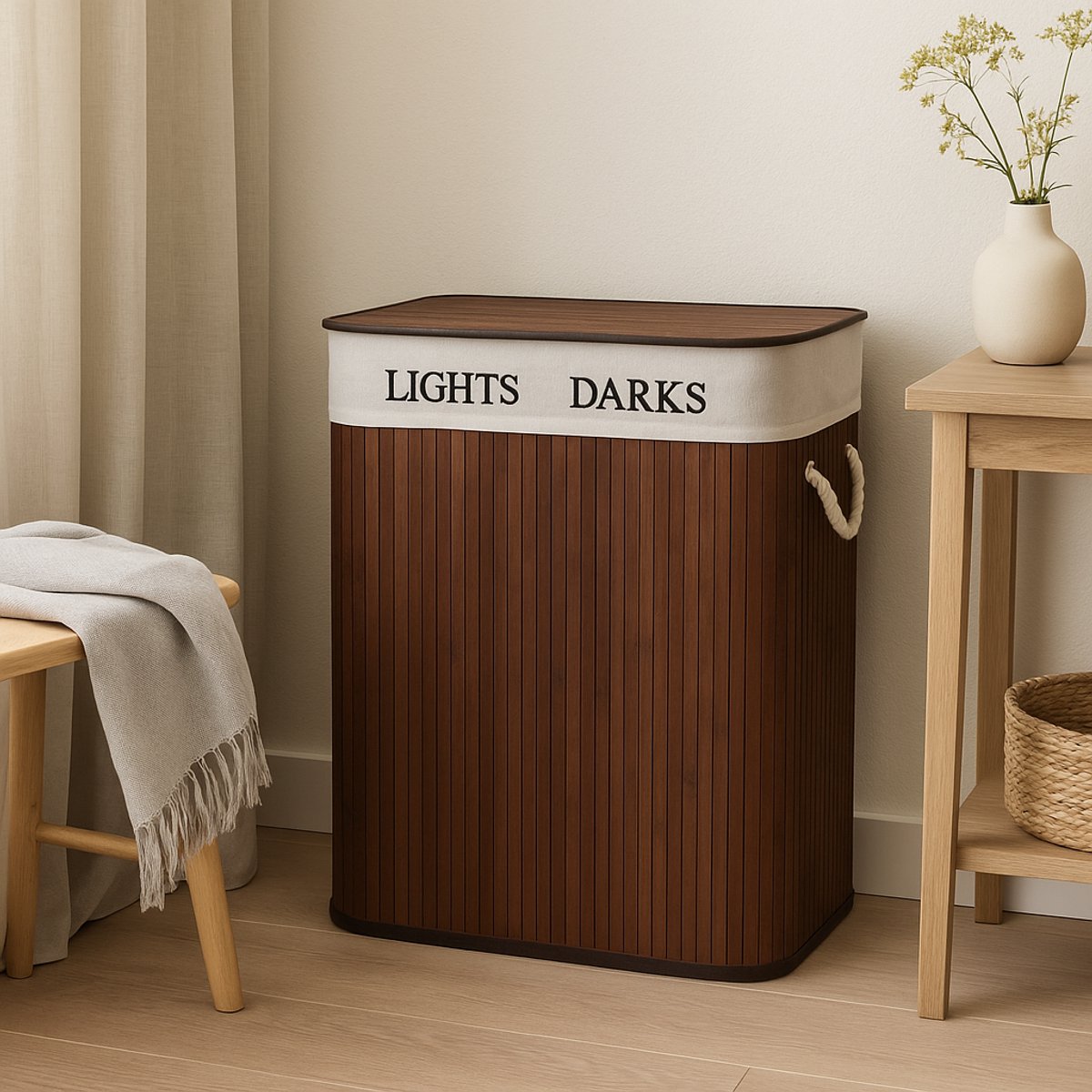 Bamboe wasmand, twee compartimenten SVANA, 100 l