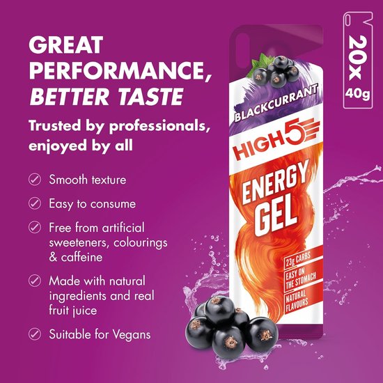HIGH5 - Isotonic Energygel - Blackcurrant smaak - Energie gel - Isotone Sportgel - Hardlopen & Wielrennen - 20 x 40ml van High5 — afbeelding 4