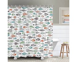 Floraweg Douchegordijn,Shower Curtain,badgordijn,badkamergordijn,Volledige printen,vis ,digitale printen -Anti Schimmel - Inclusief 12 ringen -met 12 stuks douchegordijnhaken – Waterdicht -Wasbaar- Polyester - 180x200 cm