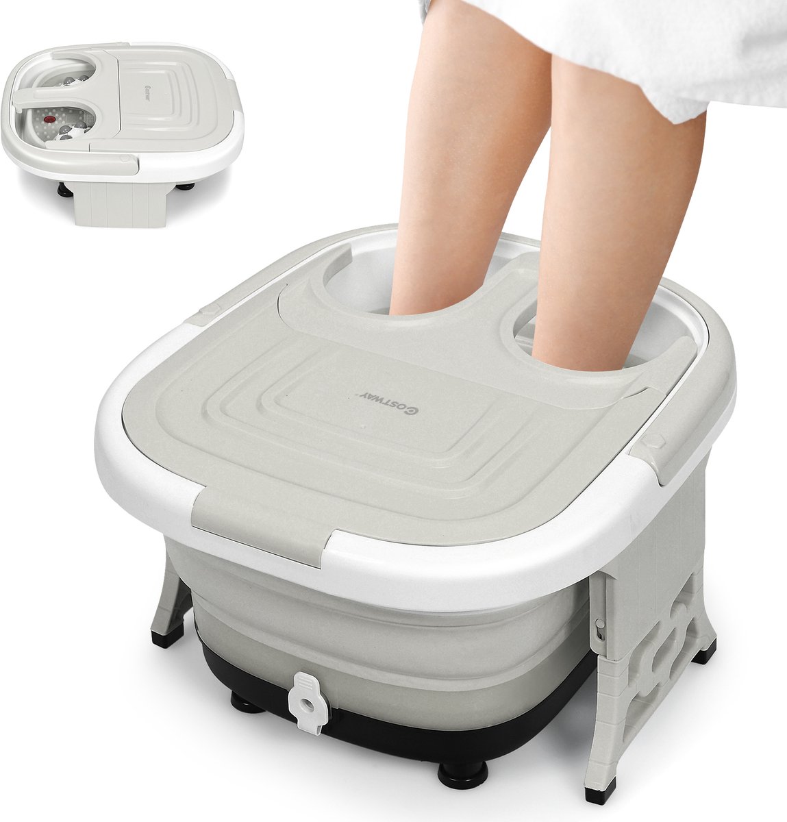 COSTWAY Opklapbaar Voetbad Massager, Voetspa met instelbare verwarmingstemperatuur, opvouwbare bad voor gemakkelijke opslag, Groot voetbad met afstandsbediening, infraroodlampen, bubbelfunctie en elektronische rolluiken