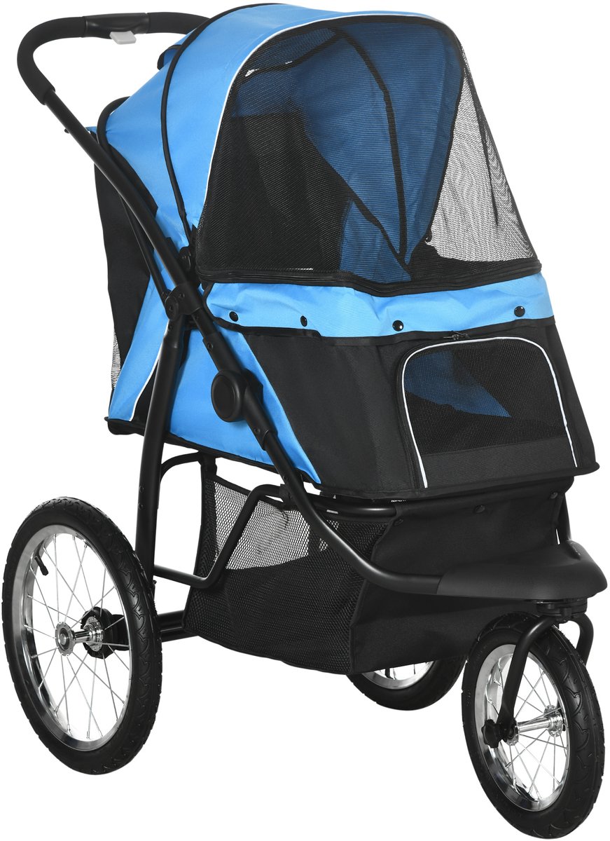 PawHut-Hundebuggy-Polyester, Stahl-111L x 58B x 107H cm-Blau
