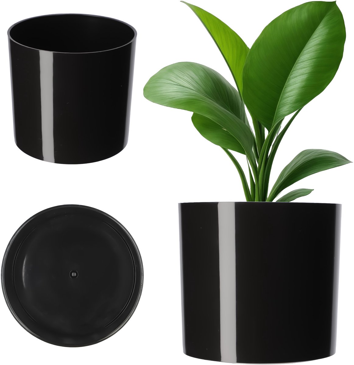 KADAX Bloempot van kunststof, 13 kleuren, glanzende pot in cilindrische vorm, kruidenpot, bloemenvaas, plantenbak, plantenpot, diameter 12,7 cm, zwart