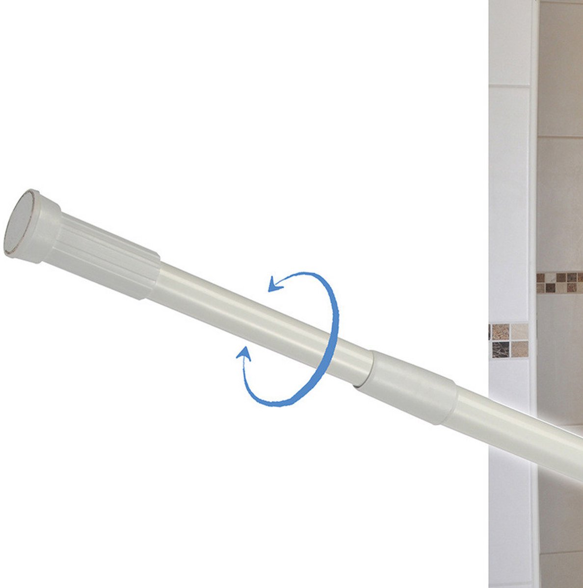 HI Douchegordijn stang - uitschuifbaar van 74 naar 120 cm - aluminium - wit - Eenvoudige montage - klik en klem systeem