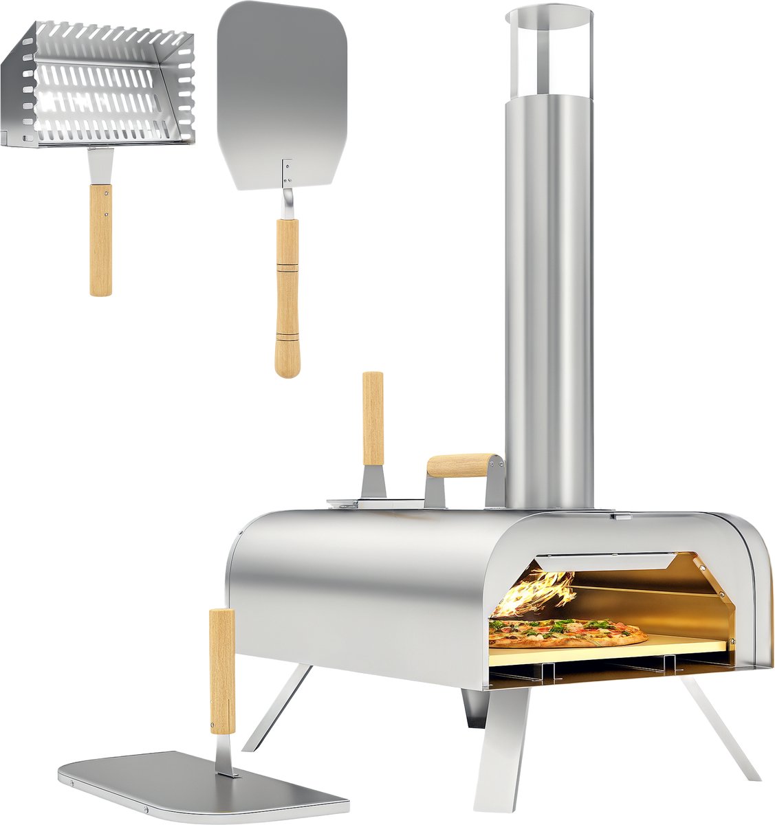 Outsunny pizzaoven - roestvrij staal - zilver - voor buitengebruik