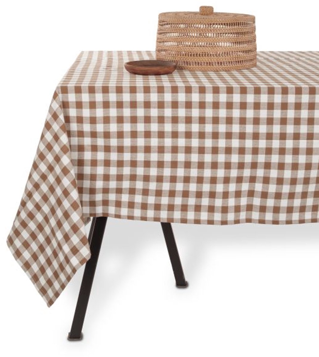 Tiseco - Tafelkleed GINGHAM - Katoen - Geblokt - 150x300 cm, cognac