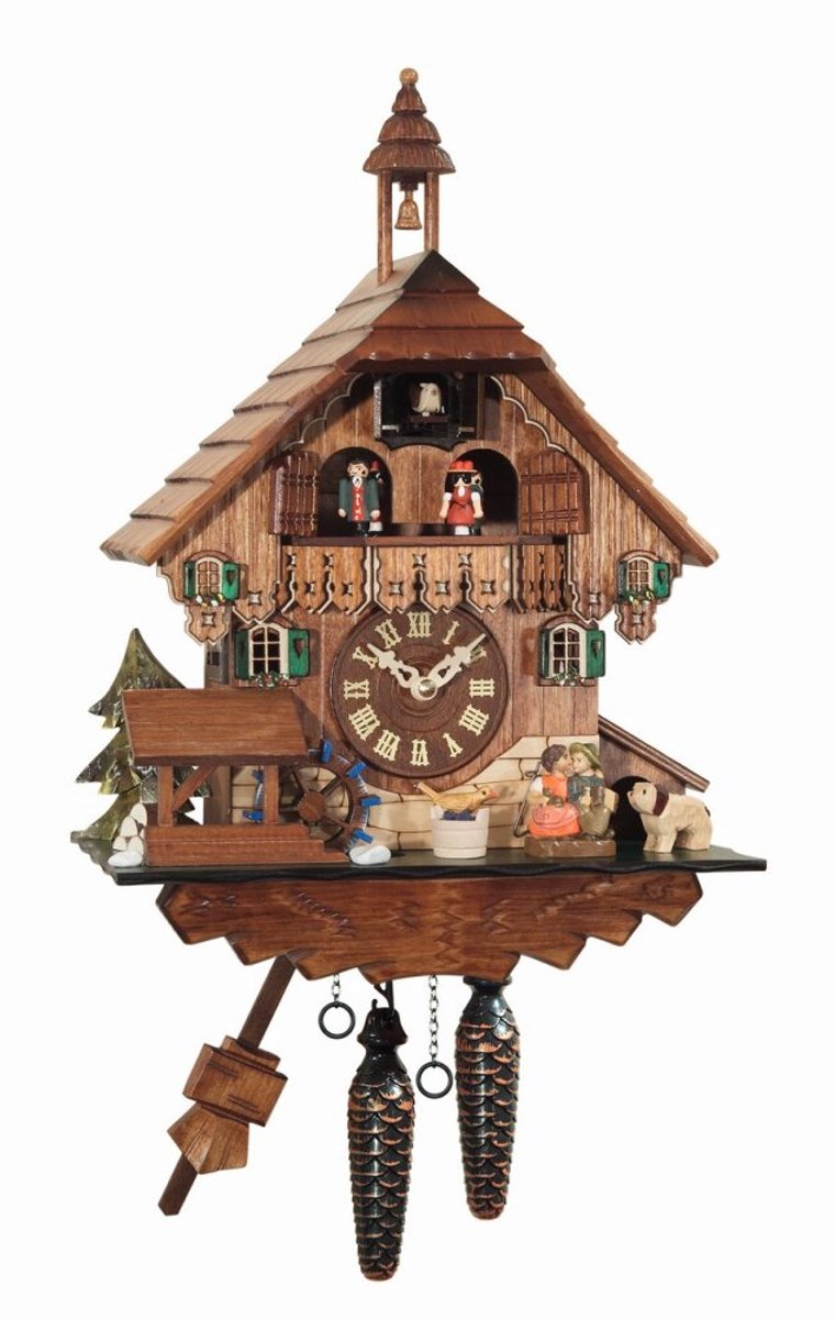 Engstler - 4484_QMT - Koekoeksklok - Kwarts - Notenhout - met muziek met dansend paar - 35 cm