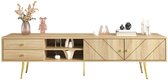 Tv-Meubel – Tv-Kast – Mediameubel – Opbergmeubel – Licht Eiken Finish – Gouden Metalen Poten - 160 x 36 x 42 - Houtkleur