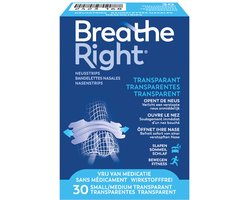 Breathe Right Anti Snurk Neusstrips - Neusspreider - Anti Snurk Neuspleisters - Gevoelige Huid - Small/Medium 30 stuks - Transparant - Goede Nachtrust - Huidvriendelijk - Ideaal bij Verkoudheid en Allergieën
