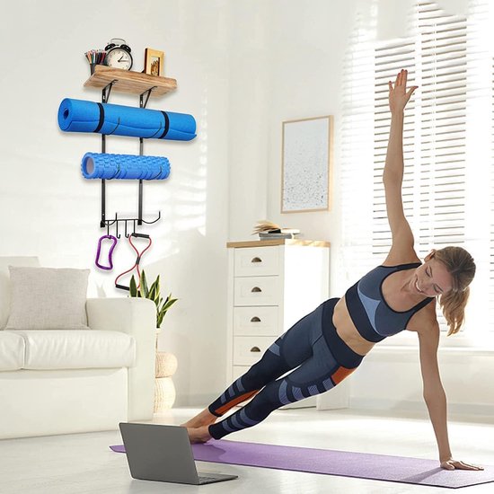 Wall Mount voor Yoga matten, Foam Roll en Handdoekrekhouder voor Ophangen Yoga Riem en Weerstandsbanden — afbeelding 4
