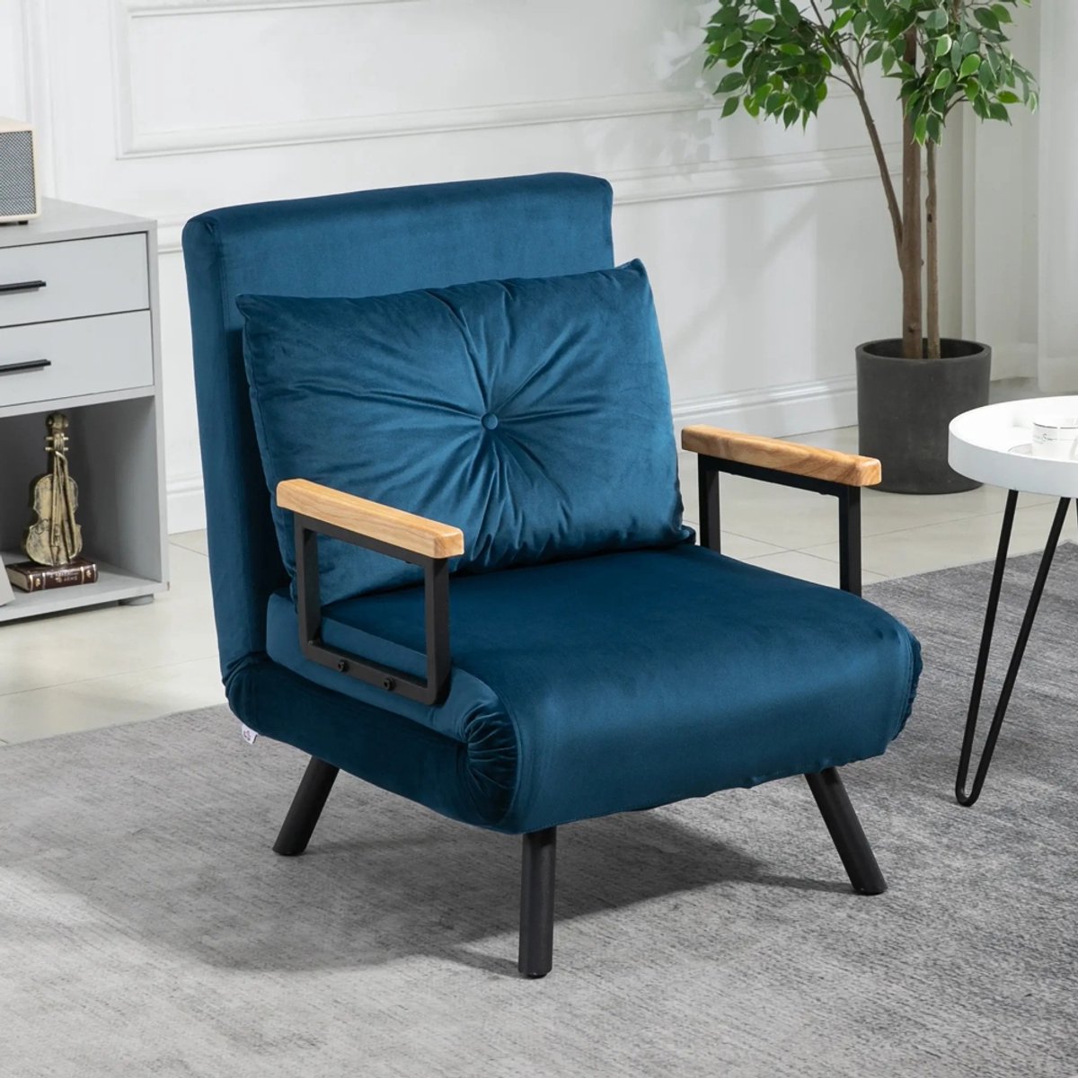 Sweiko Fauteuil - Slaapbank - Verstelbare rugleuning - Met kussens - Blauw