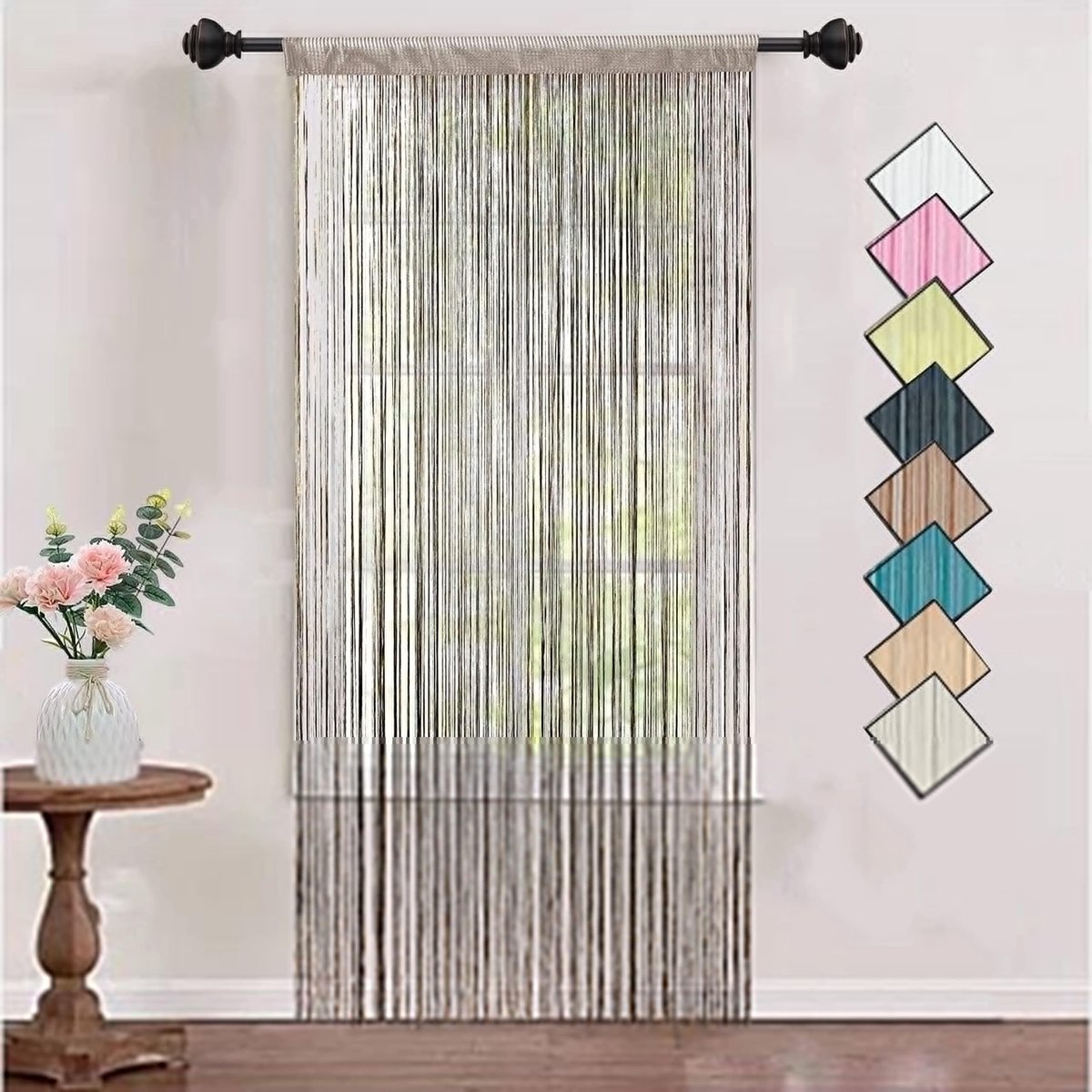 Ibenzoa® Gordijn van gebreid koord voor stijlvolle raam- en deurdecoratie, natuurlijk polyester, 90 x 200 cm
