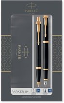Parker IM Duo geschenkset met balpen en vulpen | glanzend zwart met gouden rand | blauwe inktvulling en -cartridge | cadeauverpakking