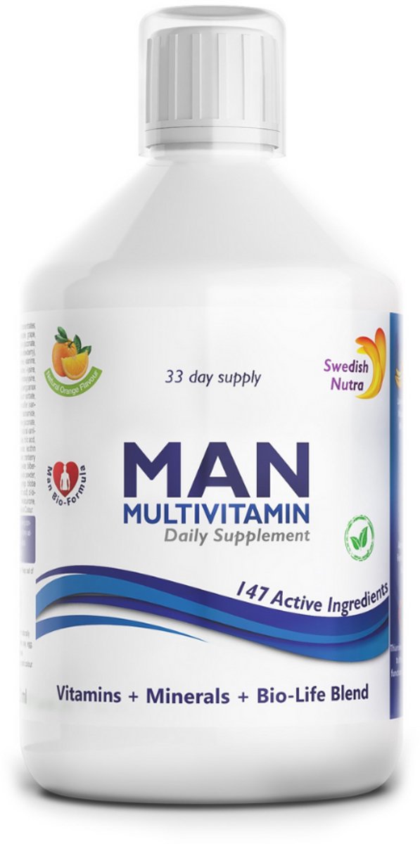 Swedish Nutra Vloeibare MAN Multivitamine 500 ml - Vegan- Glutenvrij- Lactosevrij-GMO-vrij