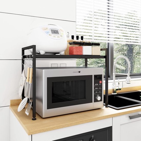 Keukenrek, magnetronstandaard, ideaal om op te hangen, multifunctionele organizer, keukenrek, uittrekbare standaard voor magnetron, 42 cm (40-65 cm), wit - 1 stuk